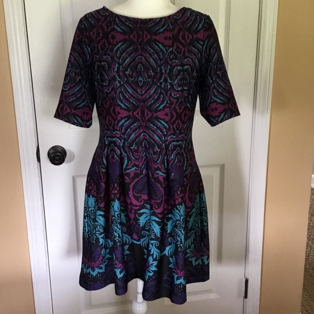 Danny & Nicole Twee Jewel Tone Jacquard Fit & Flare Dress Size 12P